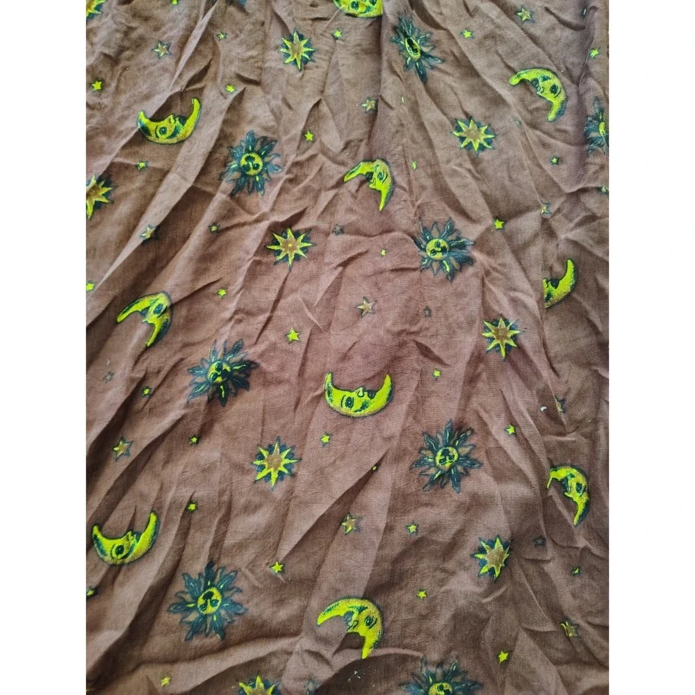 Vtg Handmade Rayon Celestial Sun Moon Stars Tapestry Boho Fringe Wall Hanging...